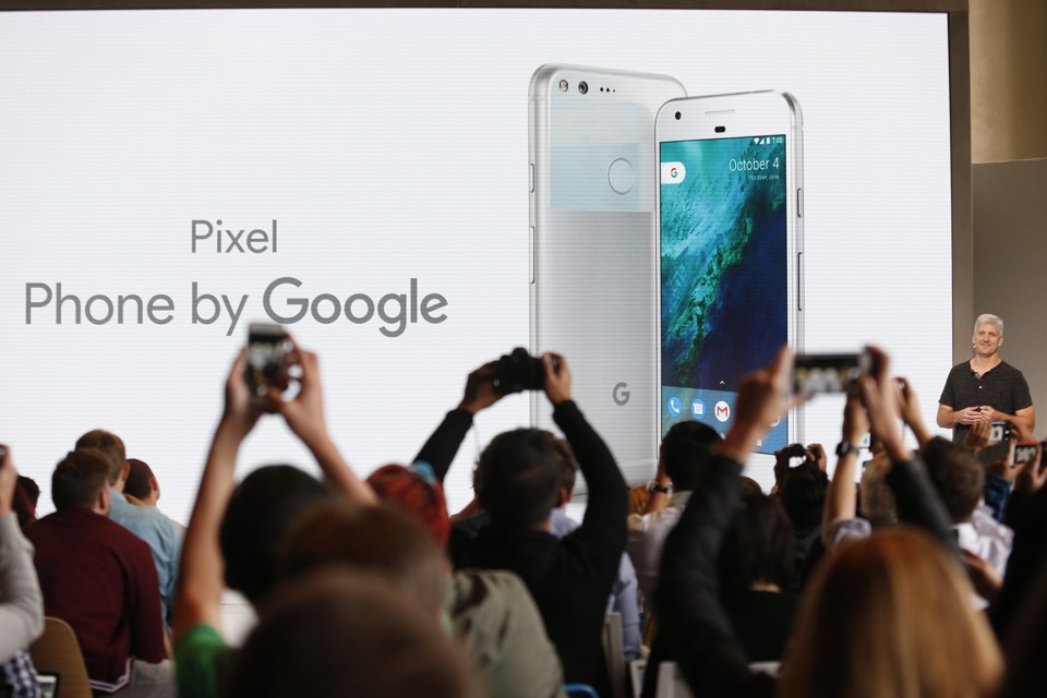 Rick Osterloh, SVP Hardware at Google, introduces the Pixel Phone by Google during the presentation of new Google hardware in San Francisco