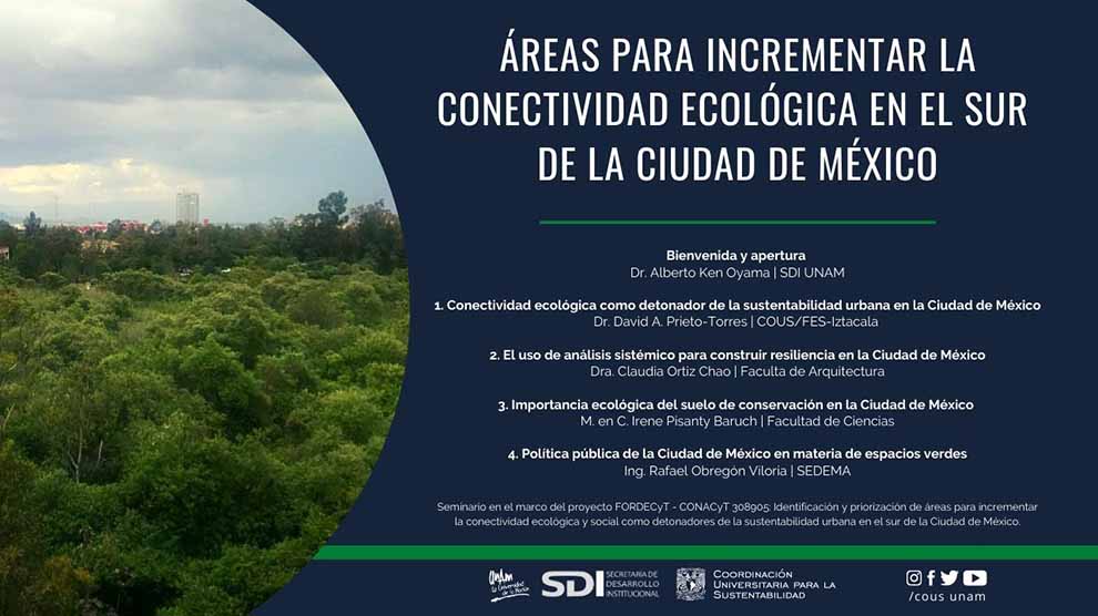 Áreas para incrementar la conectividad ecológica en el sur de la Ciudad de México