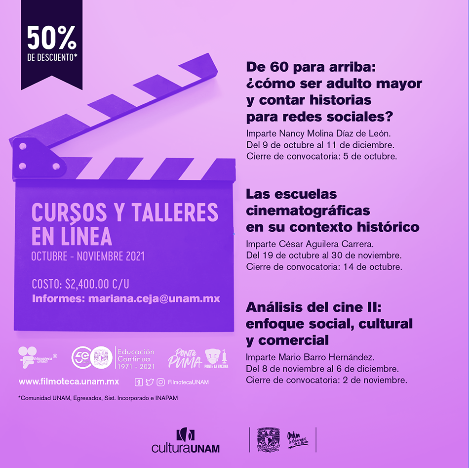 La Filmoteca de la UNAM abre dos nuevos cursos y el taller (gratuito) De 60 para arriba ¿cómo ser adulto mayor y contar historias para redes sociales?