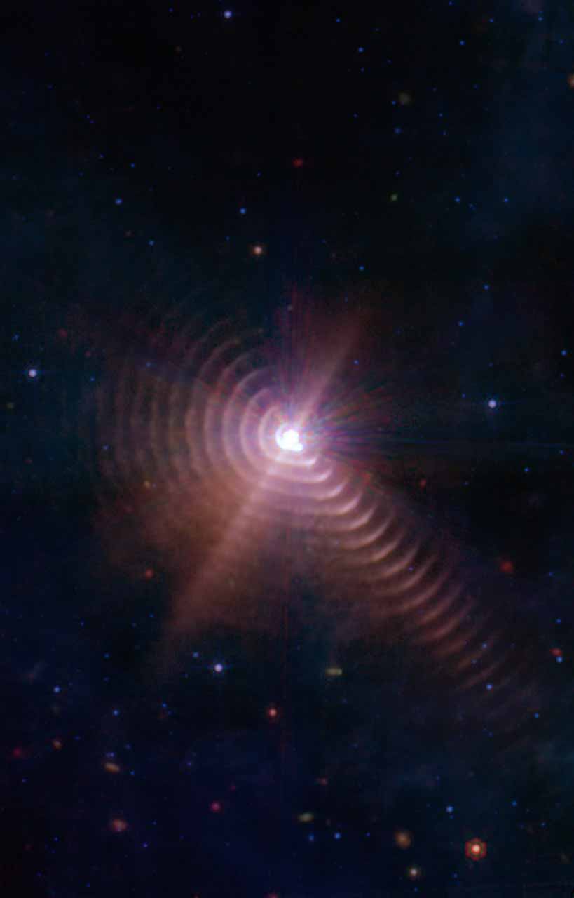 Capta el Telescopio Espacial James Webb imagen de polvo generado por el choque de vientos entre dos estrellas masivas